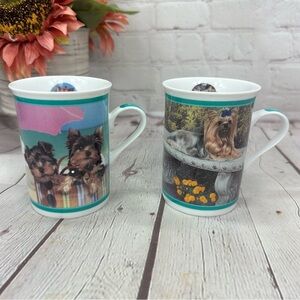 Elegant Yorkies Mug by Danbury Mint at the beach & taking a break collector mugs